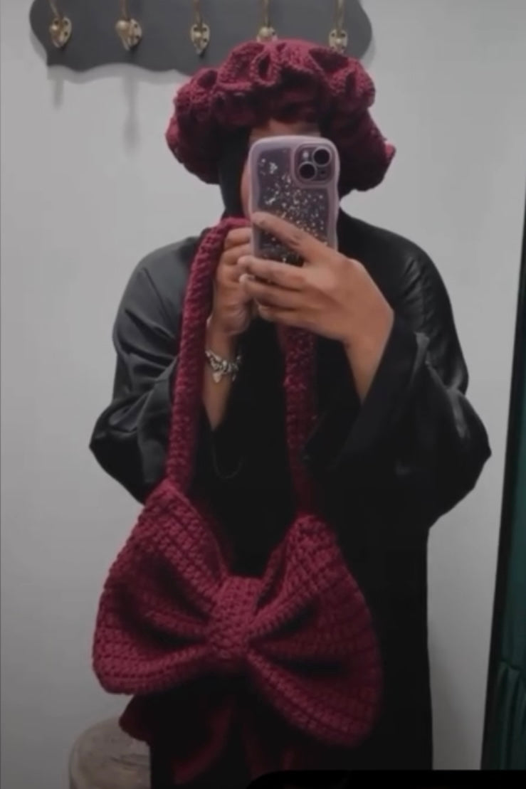 Crochet Bow Bag & Ruffle Hat Set
