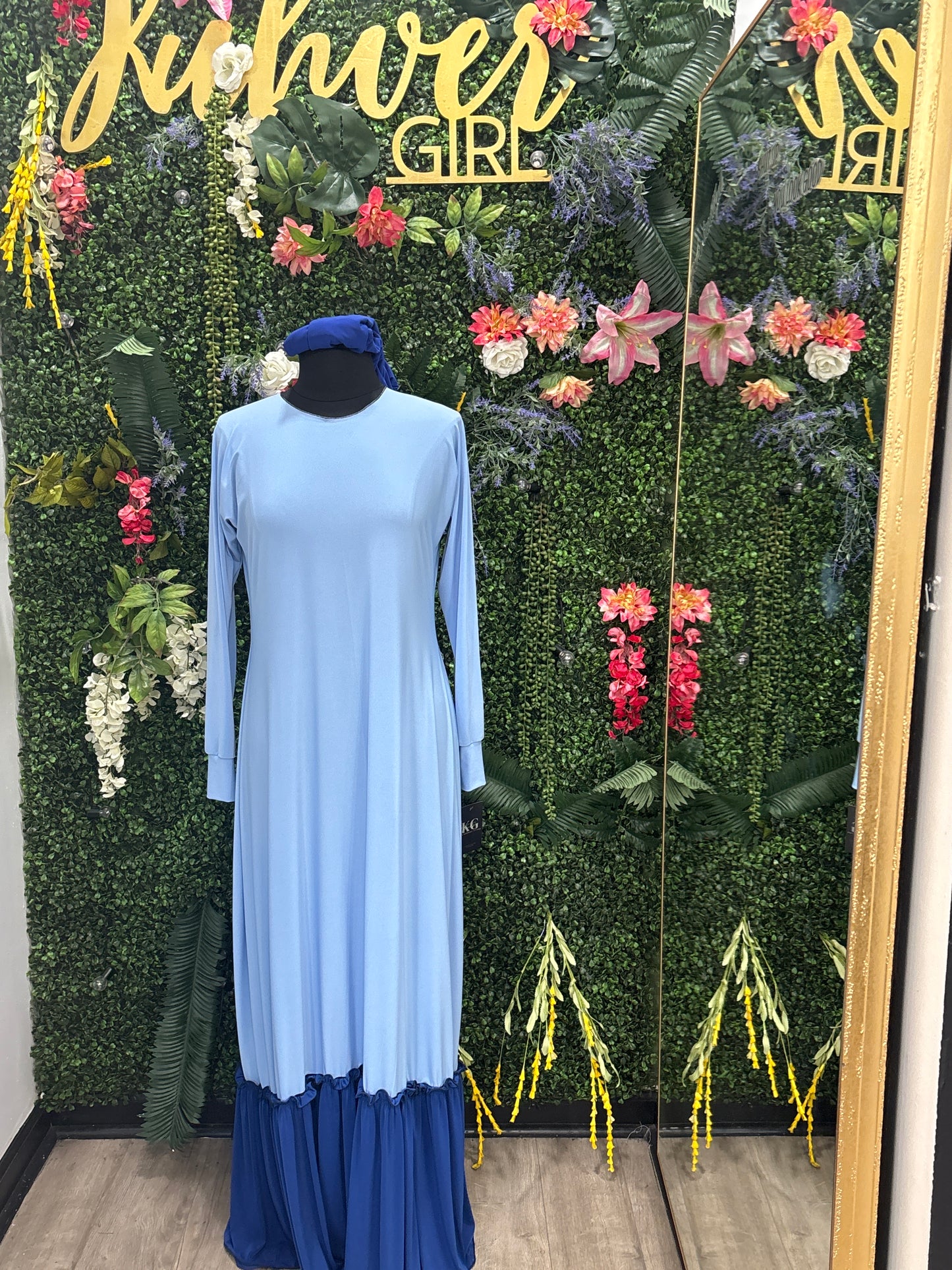 Blue 2 Tone Gathered Aline Set