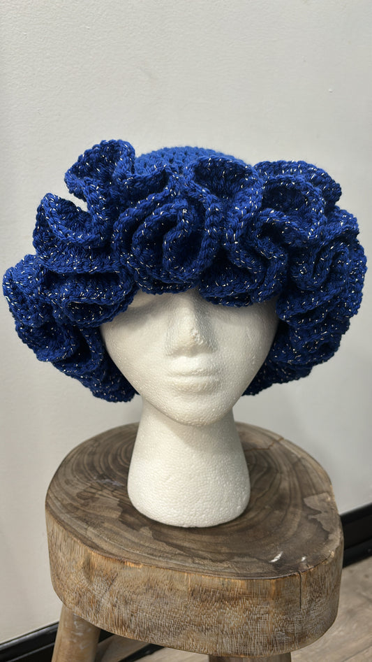 Blue-Glitter Crochet EXTREME Ruffle Hat