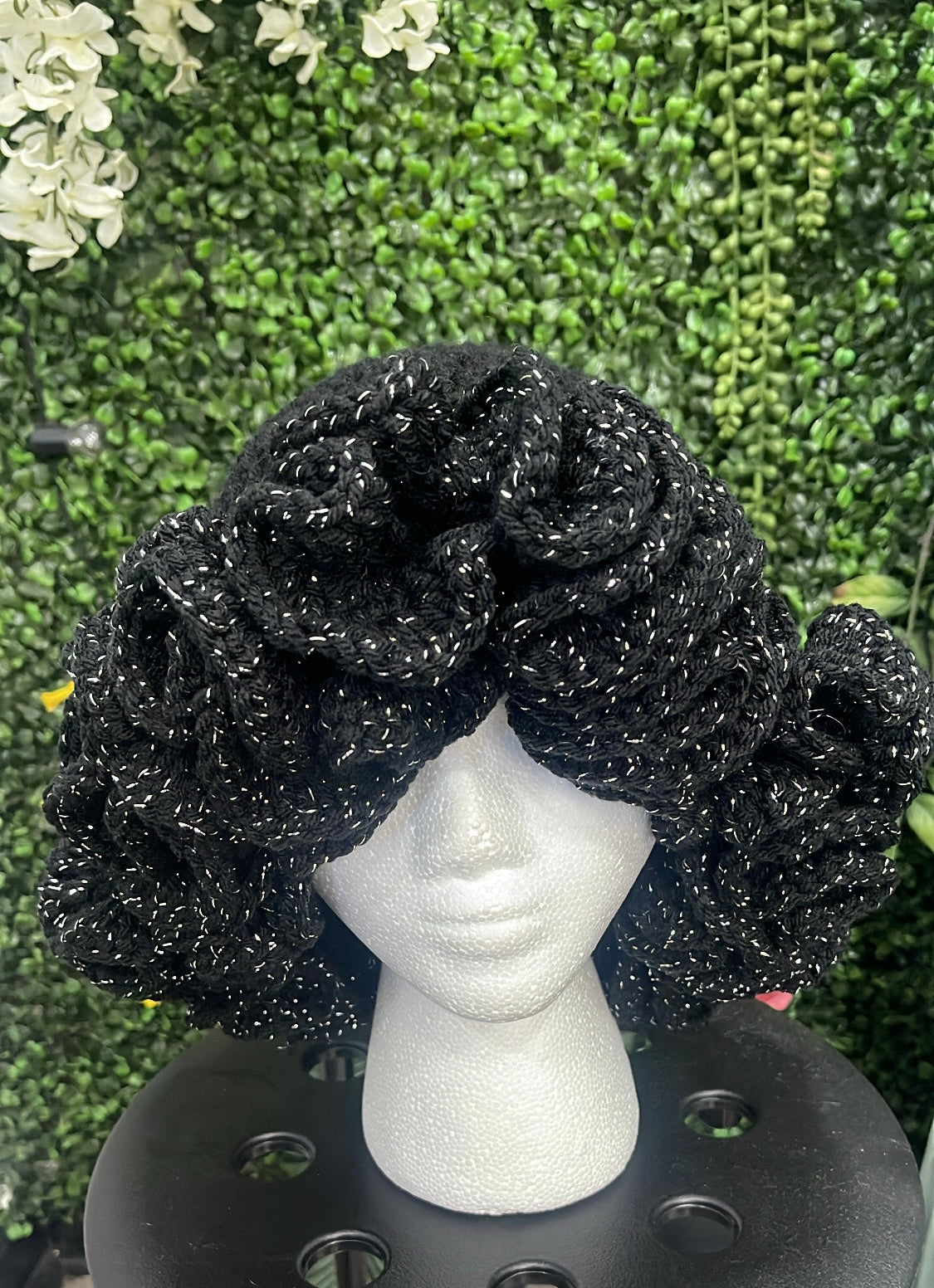 Black- Glitter Crochet EXTREME Ruffle Bucket Hat