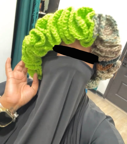 Army-Neon Green Ruffle Crochet Hat