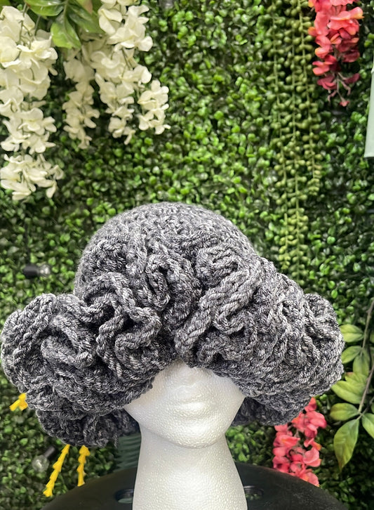 Charcoal Denim Crochet  EXTREME Ruffle Bucket Hat