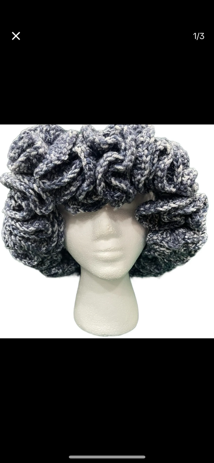 Charcoal Denim Crochet  EXTREME Ruffle Bucket Hat