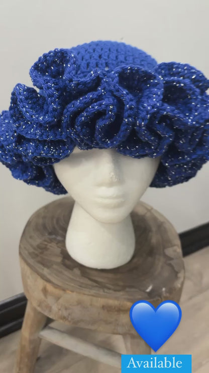 Blue-Glitter Crochet EXTREME Ruffle Hat